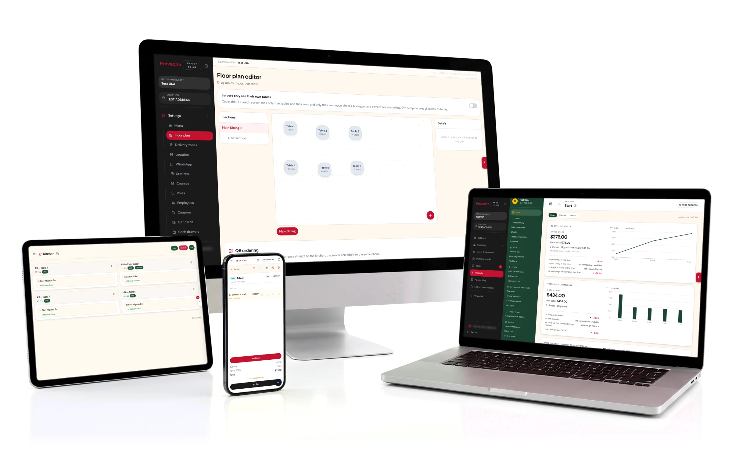 Provecho on a desktop, laptop, tablet and phone